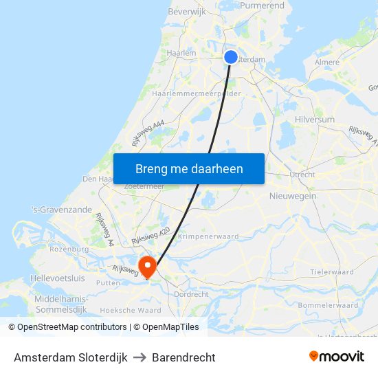 Amsterdam Sloterdijk to Barendrecht map