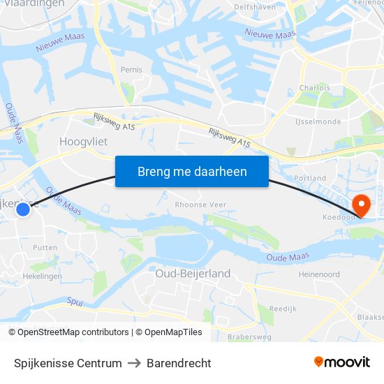 Spijkenisse Centrum to Barendrecht map