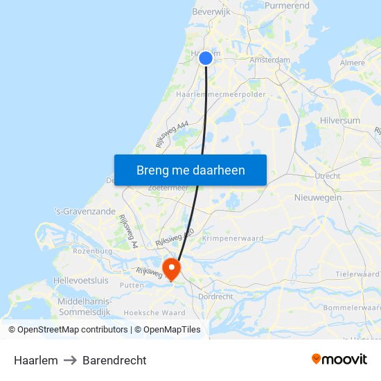 Haarlem to Barendrecht map