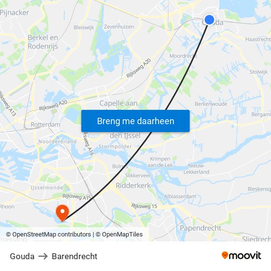 Gouda to Barendrecht map