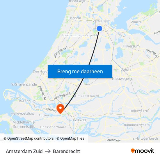 Amsterdam Zuid to Barendrecht map