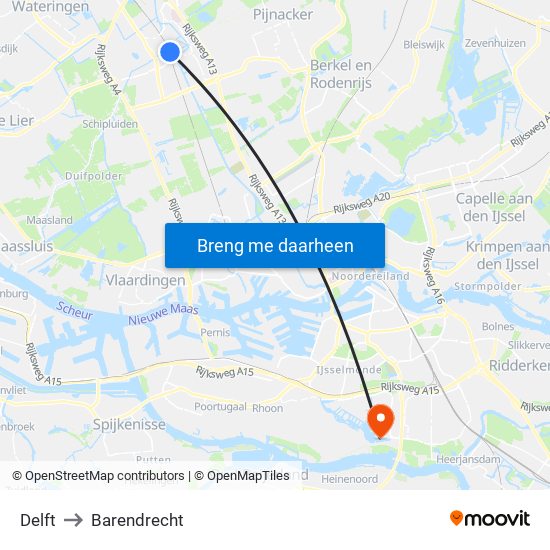 Delft to Barendrecht map