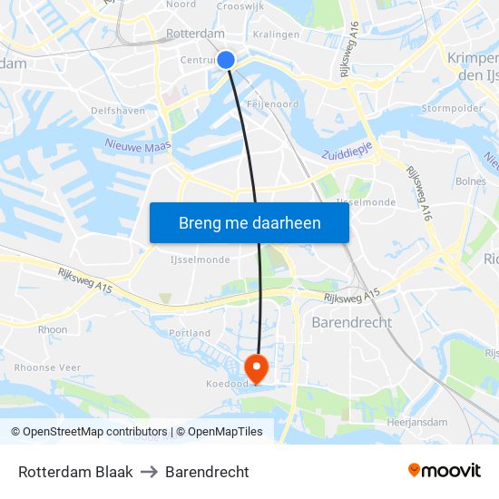 Rotterdam Blaak to Barendrecht map