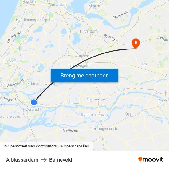 Alblasserdam to Barneveld map