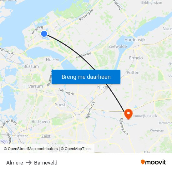 Almere to Barneveld map