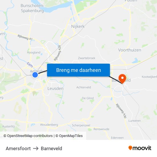 Amersfoort to Barneveld map