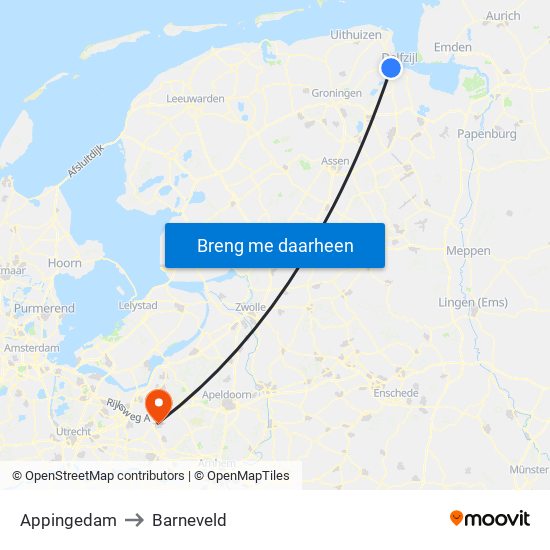 Appingedam to Barneveld map