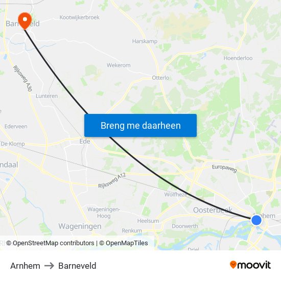 Arnhem to Barneveld map