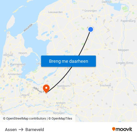 Assen to Barneveld map