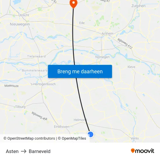 Asten to Barneveld map