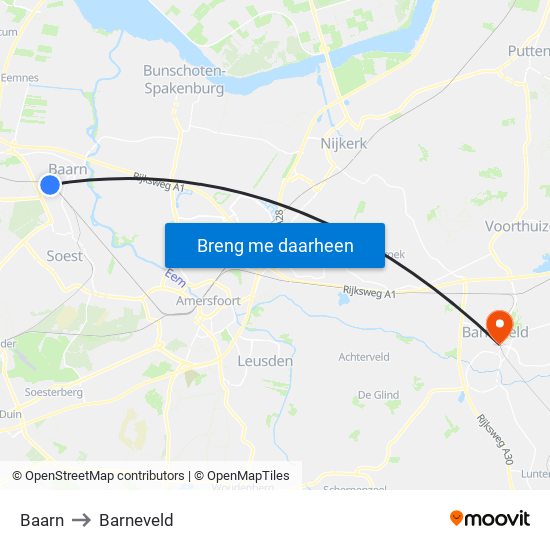 Baarn to Barneveld map