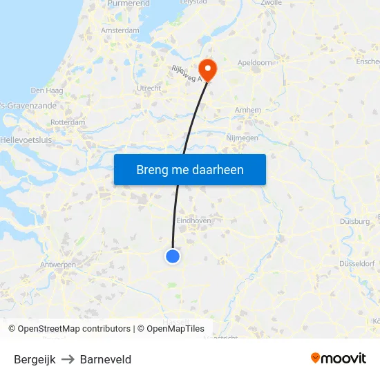 Bergeijk to Barneveld map