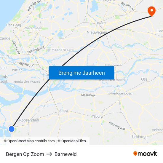 Bergen Op Zoom to Barneveld map