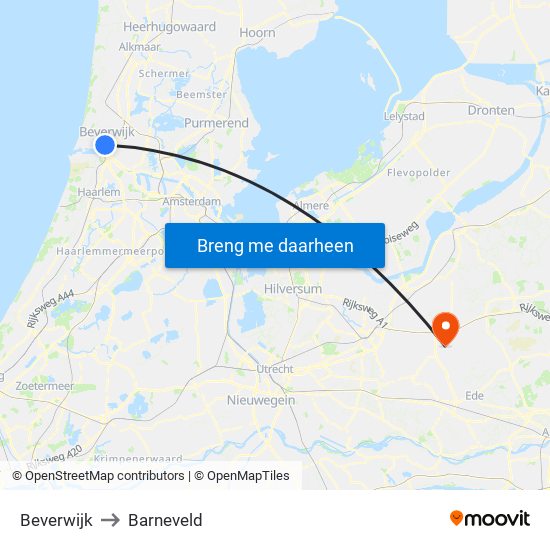 Beverwijk to Barneveld map