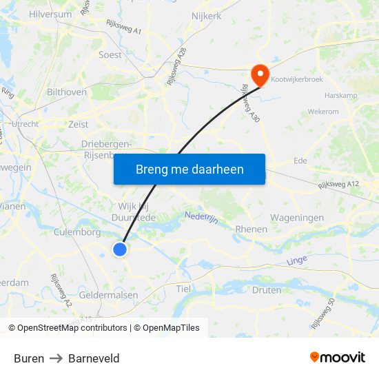 Buren to Barneveld map