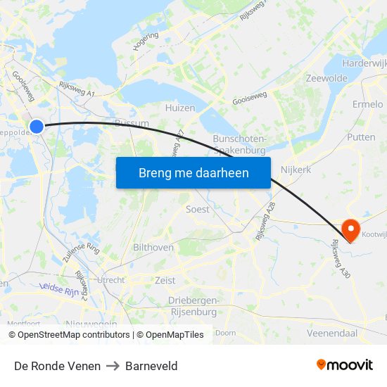 De Ronde Venen to Barneveld map