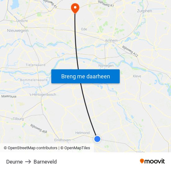 Deurne to Barneveld map