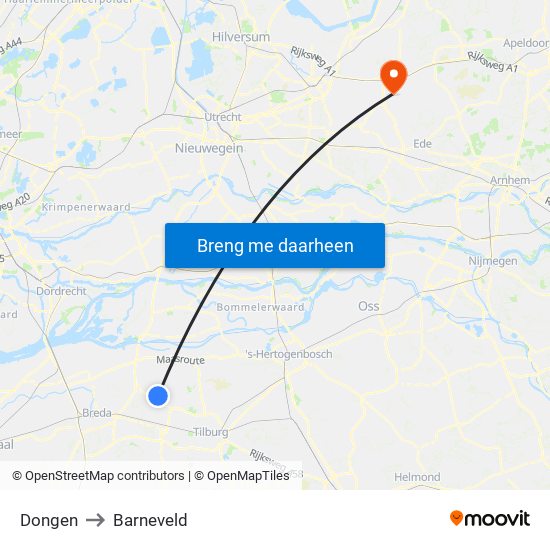 Dongen to Barneveld map