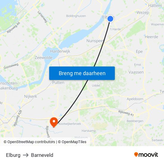 Elburg to Barneveld map
