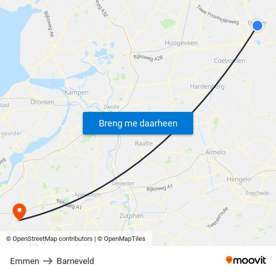 Emmen to Barneveld map