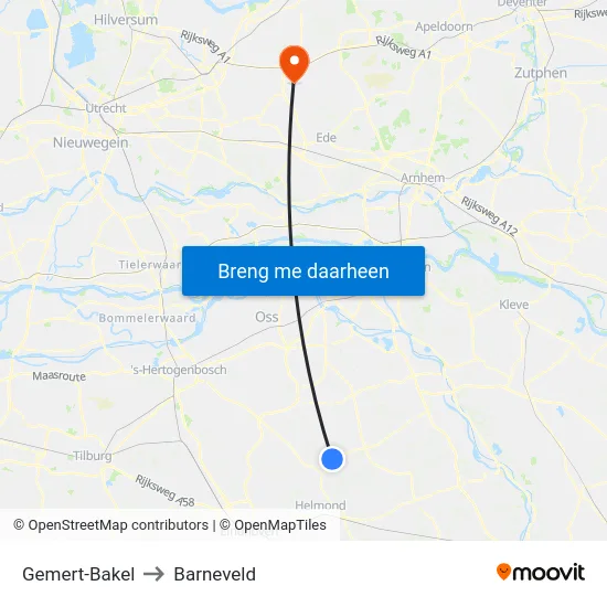 Gemert-Bakel to Barneveld map