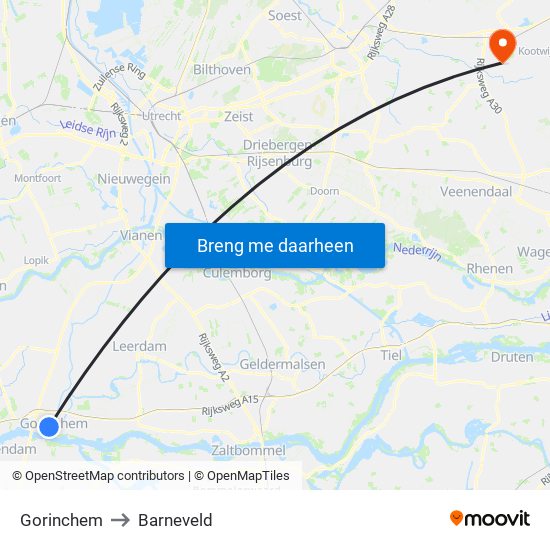 Gorinchem to Barneveld map