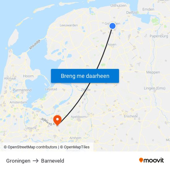 Groningen to Barneveld map