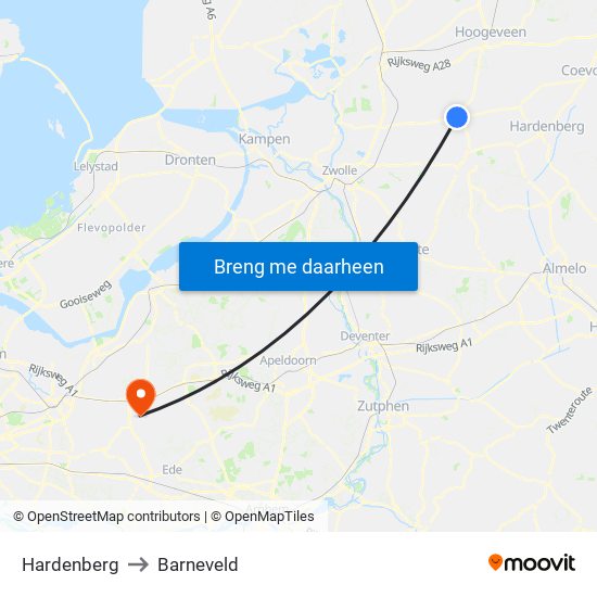 Hardenberg to Barneveld map