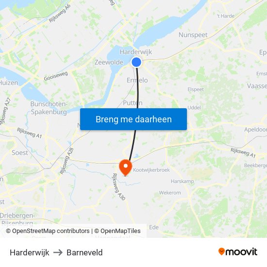 Harderwijk to Barneveld map