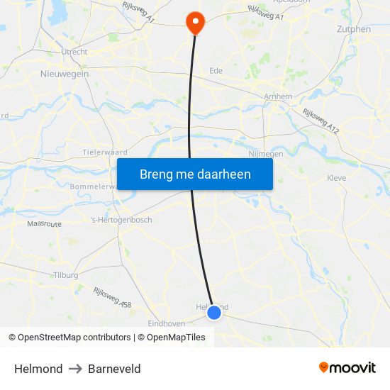 Helmond to Barneveld map
