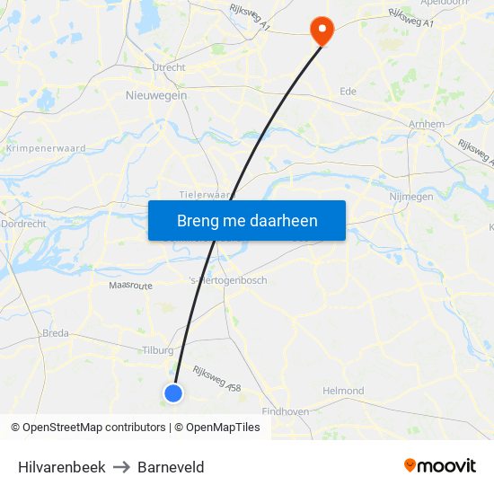 Hilvarenbeek to Barneveld map