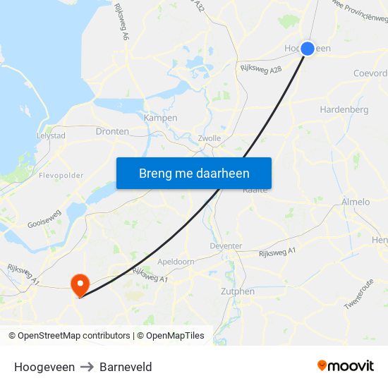 Hoogeveen to Barneveld map