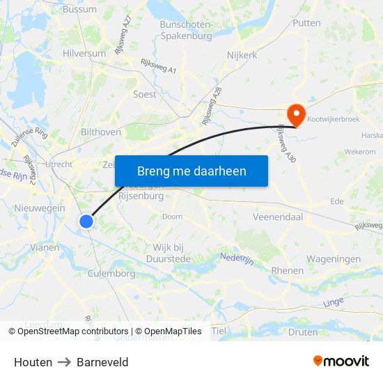 Houten to Barneveld map