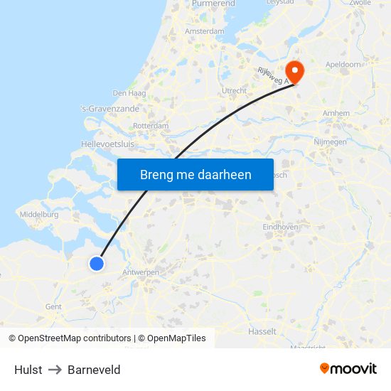 Hulst to Barneveld map