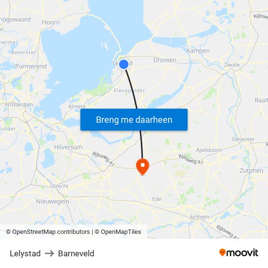 Lelystad to Barneveld map