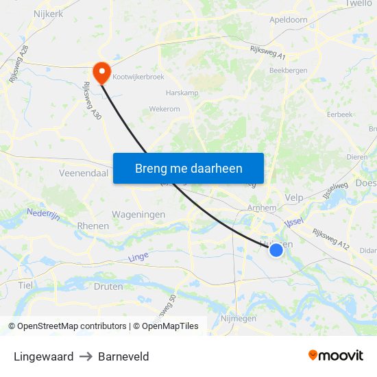 Lingewaard to Barneveld map