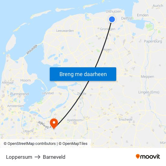 Loppersum to Barneveld map