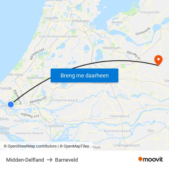 Midden-Delfland to Barneveld map