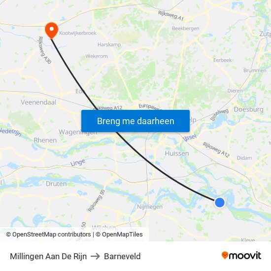 Millingen Aan De Rijn to Barneveld map