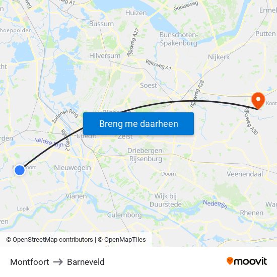 Montfoort to Barneveld map