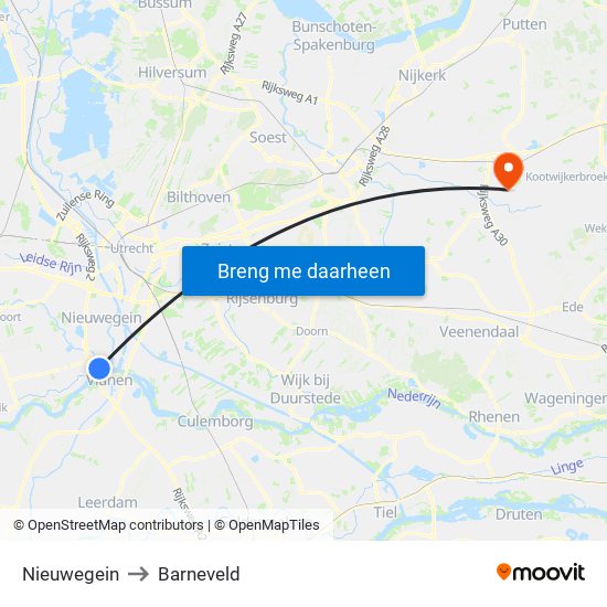 Nieuwegein to Barneveld map