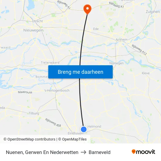 Nuenen, Gerwen En Nederwetten to Barneveld map