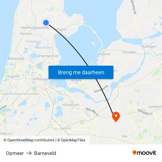 Opmeer to Barneveld map