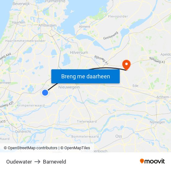 Oudewater to Barneveld map