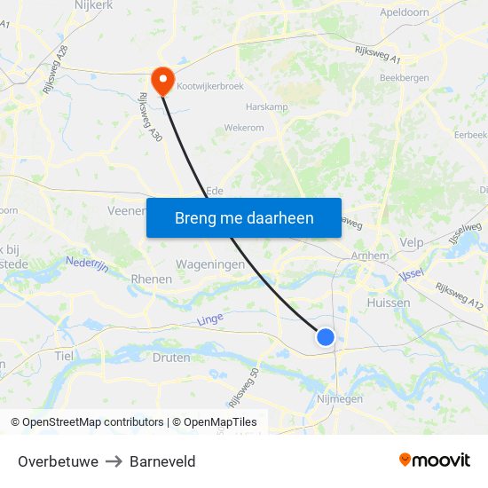 Overbetuwe to Barneveld map