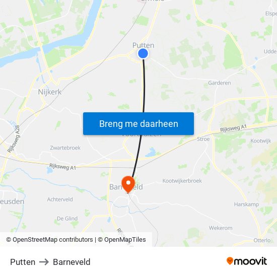 Putten to Barneveld map