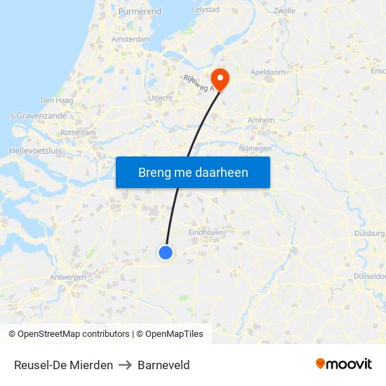 Reusel-De Mierden to Barneveld map