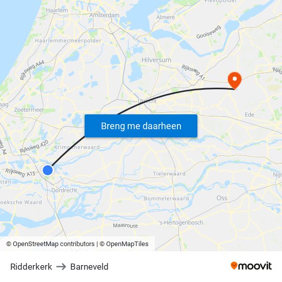 Ridderkerk to Barneveld map