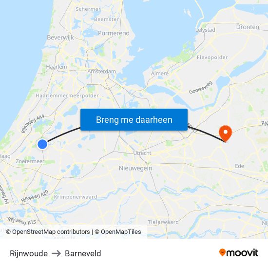 Rijnwoude to Barneveld map