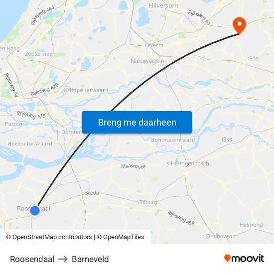 Roosendaal to Barneveld map